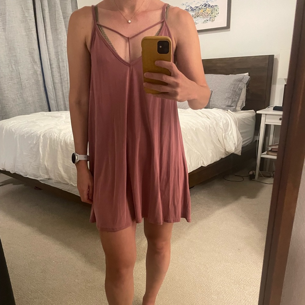 Pink v neck casual dress
